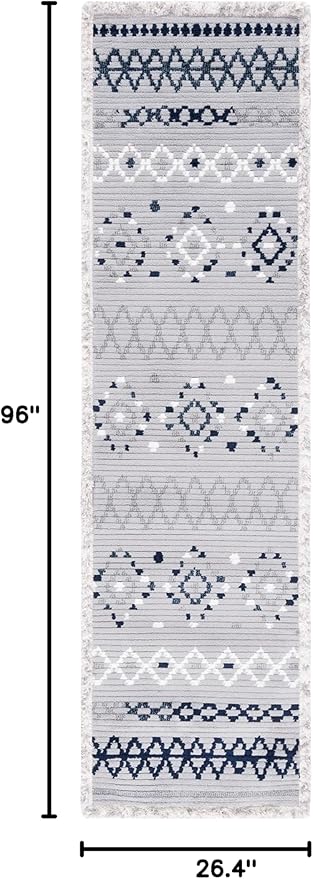 SAFAVIEH Marrakech Collection Runner Rug - 2'2" x 8', Grey & Navy, Moroccan Boho Tribal Rustic Design, Non-Shedding & Easy Care, Ideal for High Traffic Areas in Living Room, Bedroom (MRK612F)