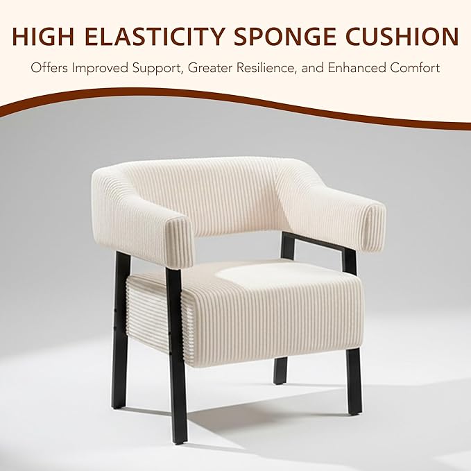 Grey Corduroy Accent Chair - Modern Upholstered Armchair for Living Room & Bedroom