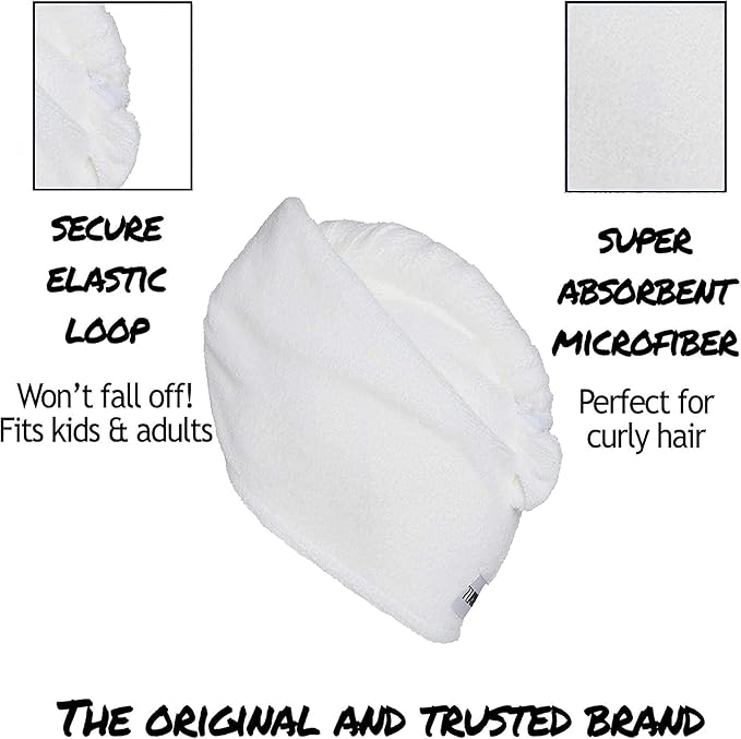 Turbie Twist 2-Pack Extra Long Microfiber Hair Towel for Beauty, Travel, Gifting - Hair Wrap Turban for Long & Thick Hair - Premium Personal Care - White & White