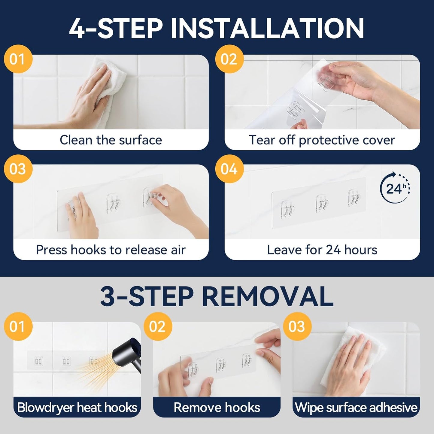 9-Pack Shower Caddy Adhesive Replacement — Transparent Shower Adhesive Strips, No Drilling Hooks for Bath Storage Shelves, Kitchen Racks, Basket & Soap Holder