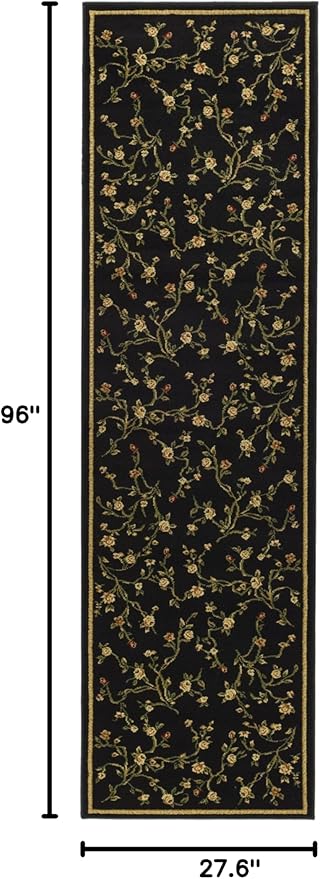 SAFAVIEH Lyndhurst Collection Runner Rug - 2'3" x 8', Black, Traditional Floral Design, Non-Shedding & Easy Care, Ideal for High Traffic Areas in Living Room, Bedroom (LNH220A)