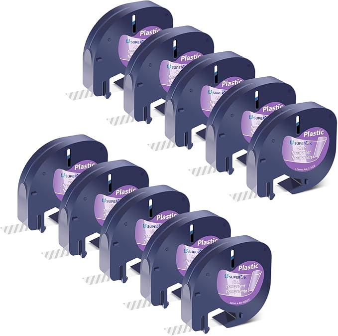10 Pack Compatible for Dymo LetraTag Refills 16952 S0721530 Plastic Clear Label Tape 1/2'' 12mm x 4m for Letratag Label Maker Refill LT-100H LT-100T QX50 200B