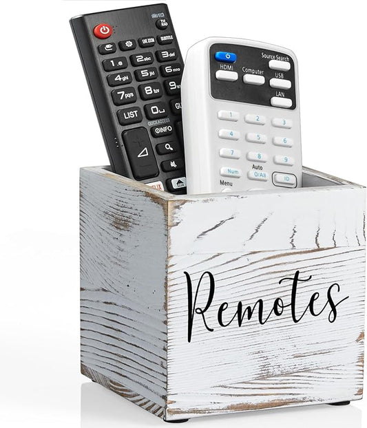DRASTAR Remote Control Holder, Wood TV Remote Holder, Remote Storage Caddy, Remote Control Organizer (Retro White, 1 Slot)