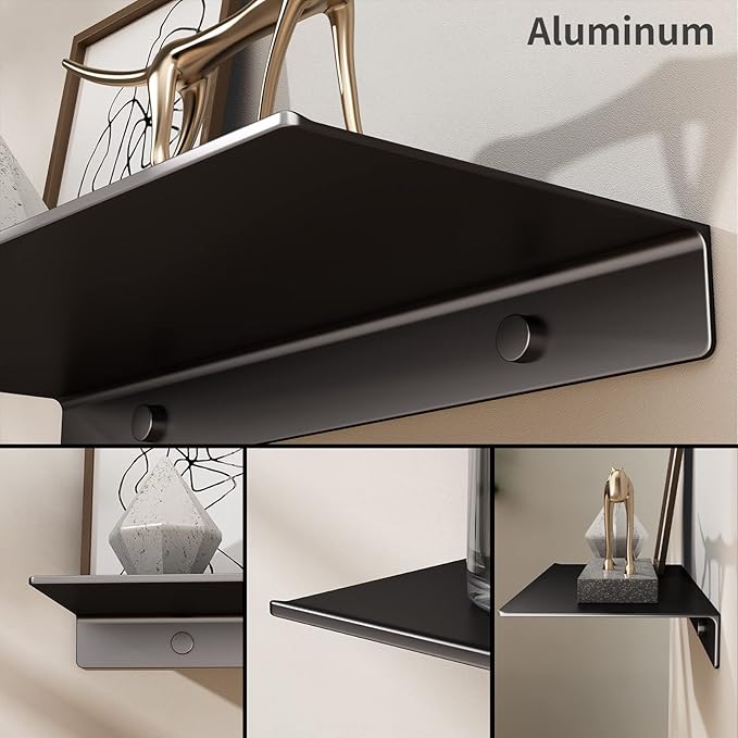 Danpoo Black Floating Shelves for Wall Storage, Metal Wall Shelves for Living Room, Bathroom, Kitchen, 20" Long Display Shelves for Collectibles(2 PCS)