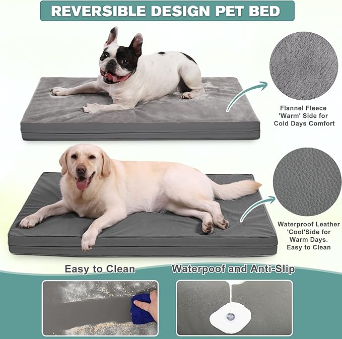 Waterproof Small Dog Bed Crate Pad 24 inch, Washable Puppy Bed Orthopedic with Removable Cover Reversible, Foam Dogs Bed, Cat Bed Kennel Pad 23" x17, Durable Anti-Slip Bottom, Gray