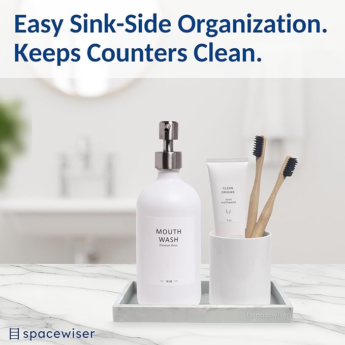 Countertop and Vanity Tray - Small 7.7” Silicone Tray for Soap Dispenser Bottles, Sponge Holder for Kitchen Sink Caddy Organizer, Bathroom Trays, Dish Soap Holder for Kitchen Counter, Keys