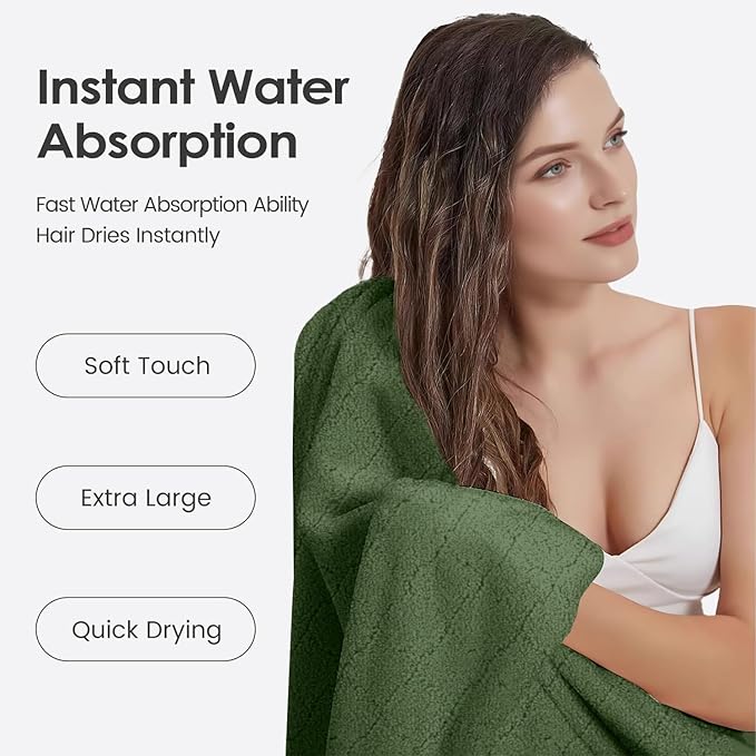 Microfiber Bath Towels Set of 2, Oversized, Ultra Soft, Super Absorbent, Fast Drying, No Fading Large Bathroom Towel for Yoga, Sauna, Travel, Fitness (Coral Fleece - Olive-Green, 30 in x 60 in)