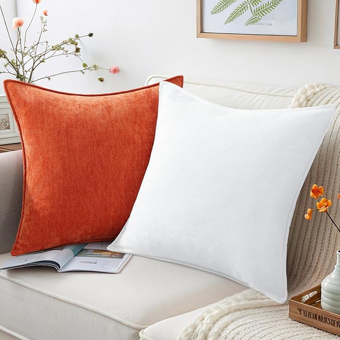 decorUhome Spring Couch Euro Sham Throw Pillow Covers 26x26 Set of 2, Decorative Soft Velvet Modern Cozy Chenille Pillow Cases with Elegant Design for Sofa Bed Living Room Home Decor, Rust