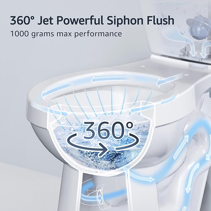White 2-piece Elongated Toilet with Standard 12-in Rough-in, ELLAI Powerful Single Flush 1.28 GPF ADA Chair Height Toilet (Seat Included)