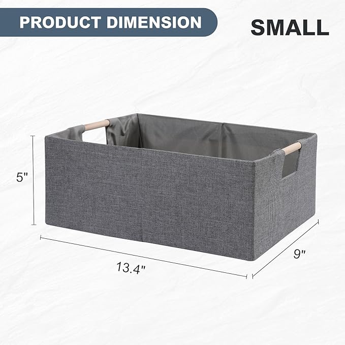 ANMINY 6PCS Storage Baskets for Organizing Collapsible Fabric Storage Bins Boxes with Wood Handles Closet Shelves Cube Organizer Bins Clothes Laundry Storage Container - Small, Gray