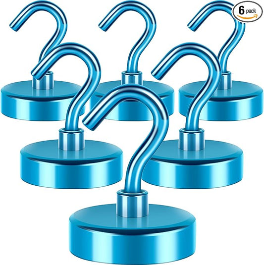 Neosmuk Magnetic Hooks,Heavy Duty Earth Magnets with Hook for Refrigerator, Extra Strong Cruise Hook for Hanging, Magnetic Hanger for Curtain, Grill(RoyalBlue, 6 Pack)