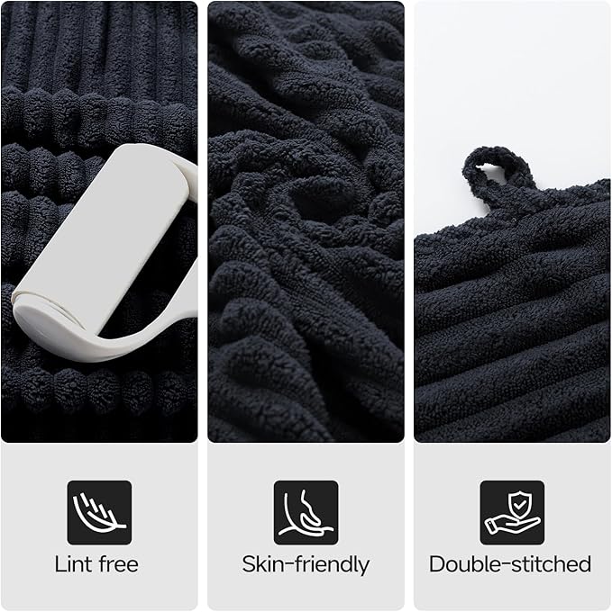 REDKISS Black Bath Towels Set 8 Piece - Microfiber Bathroom Towels of 8 Large, Highly Absorbent Bath Towel, Soft Shower Towel for Bathroom, Hotel 2 Bath Sheet 2 Hand 2 Washcloths 2 Hair Towel Wrap