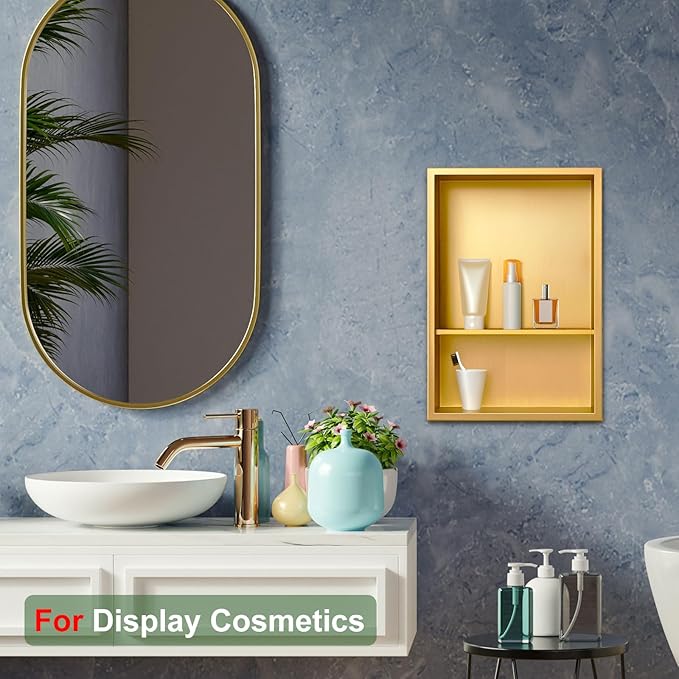 Shower Niche, Stainless Steel Elegant Bathroom Niche, No Tile Needed Recessed Shower Shelf Organizer for Storage