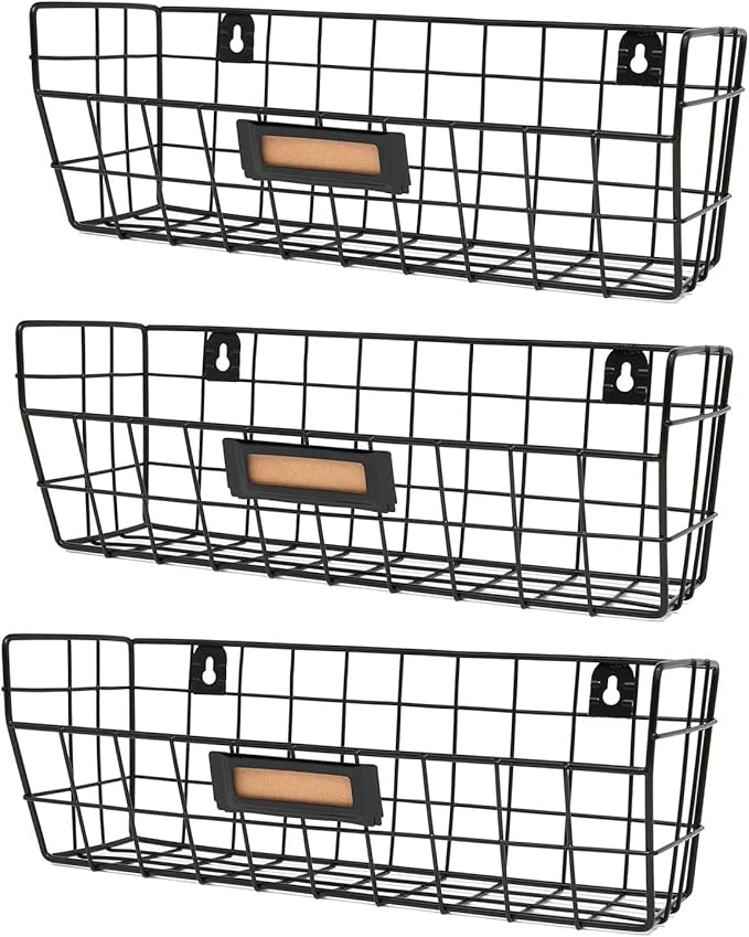 Wall Mounted Wire Basket Kitchen Storage Pantry Organizer Fruit Basket Varying Sizes Set of 3 Black