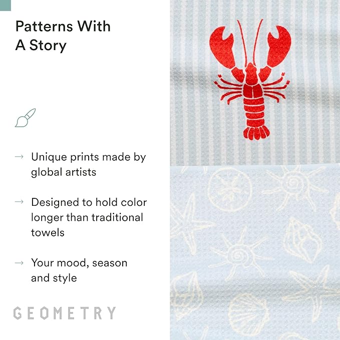 Tea Towels – Spring & Summer Collection – Quick-Dry, Ultra-Absorbent, Reusable Microfiber Kitchen Towels for Drying & Cleaning - Lobster Bay - 2 Pack