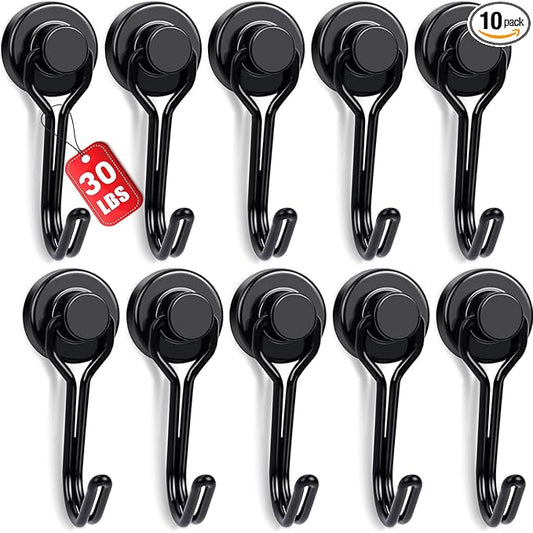 E BAVITE Swivel Swing Black Magnetic Hooks, 30lbs Strong Neodymium Magnet Hook with Epoxy Coating for Refrigerator, Cruise,BBQ Grill Tools, 2.36in in Length, Pack of 10
