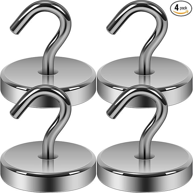 Neosmuk Magnetic Hooks, Heavy Duty 170lb Strong Magnets for Cruise Cabins, Ship Essentials, Large Metal Hooks for Hanging on Fridge(Gunmetal,Pack of 4)