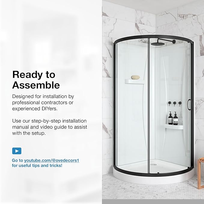 OVE Decors Breeze 32 in. Corner Shower Clear Sliding Door with Included Walls and Base in Black Finish