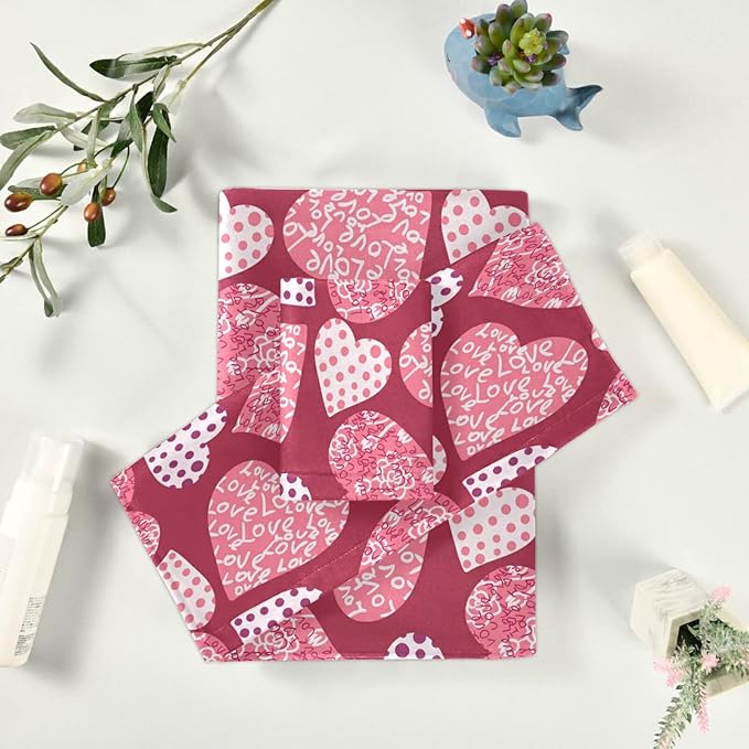 Pink Plaid Hearts Towels Set of 3 Romantic Love Dot Spring Bathroom Towel Soft Absorbent Bath Hand Towels Washcloth Guest Towel Sets Mother's ValentineDecorations