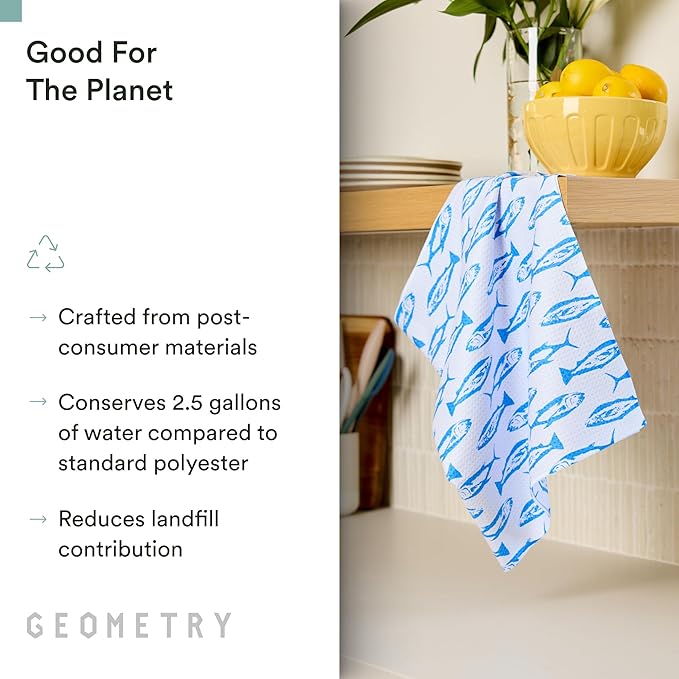 Tea Towels – Spring & Summer Collection – Quick-Dry, Ultra-Absorbent, Reusable Microfiber Kitchen Towels for Drying & Cleaning - Coastal Catch - 1 Pack