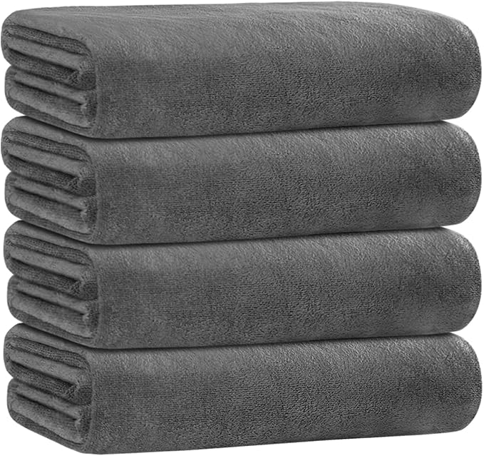 Bath Towels for Adult Body, Large Microfiber Bath Towels Set 4 Pack (30" x 60"), Lightweight & Soft Absorbent for Bathroom Spa Gym Yoga Salon Sauna, Grey
