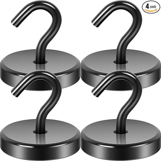 Neosmuk Magnetic Hooks, Heavy Duty 170lb Strong Magnets for Cruise Cabins, Ship Essentials, Large Metal Hooks for Hanging on Fridge(Silver,Pack of 4)