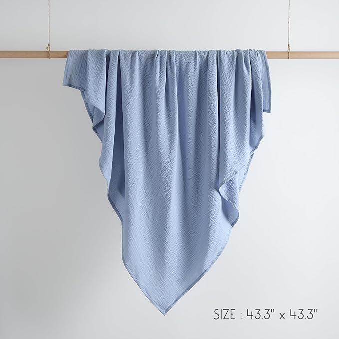 Meracorallo Muslin Swaddle Blanket, 100% Cotton Receiving Blanket Soft and Breathable Swaddle Wrap for Baby Boys and Girls, Placid Blue