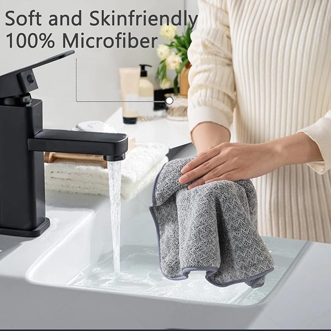 18 Piece Bath Towels Set,100% Microfiber Family Bathroom Towel with Hanging Loops-6 Bath Towels,6 Hand Towels,6 Washcloths,Quick Dry Highly Absorbent Shower Towel for Bathroom,Hotel,Spa-Grey