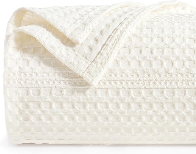 PHF Lightweight Waffle Weave Blanket King Size 104"x 90", Soft Woven Summer Blanket for Hot Sleepers - Aesthetic Home Decor for Couch Bed Sofa, Pet Friendly, Cream