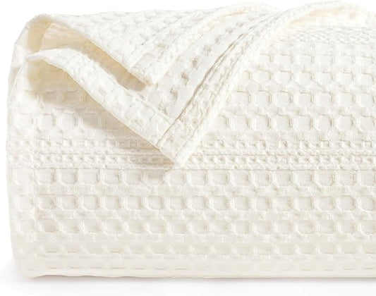 PHF Lightweight Waffle Weave Blanket King Size 104"x 90", Soft Woven Summer Blanket for Hot Sleepers - Aesthetic Home Decor for Couch Bed Sofa, Pet Friendly, Cream