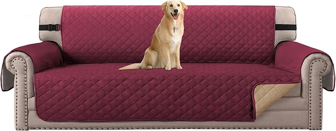 H.VERSAILTEX Reversible Couch Cover for 3 Cushion Couch Water Resistant Sofa Cover Seat Width Up to 78" Washable Furniture Protector Cover for Dogs/Cats/Pets(Oversized Sofa, Red/Tan)