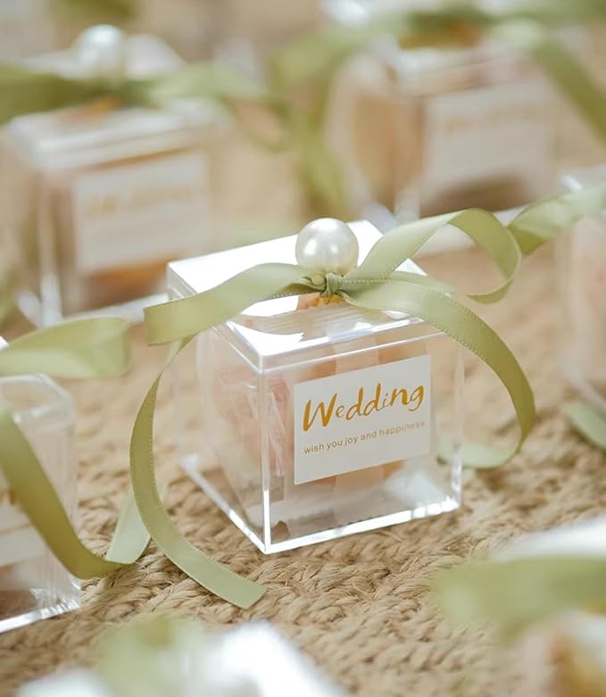 KissYou Acrylic Box with Lid 2 Pieces Clear Square Cube Jewelry Storage Box Small Plastic Containers for Weddings, Candies & Accessories