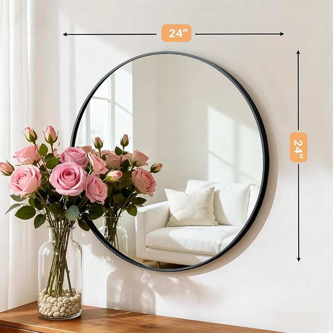 Bathroom Mirror for Wall, 24 Inch Round