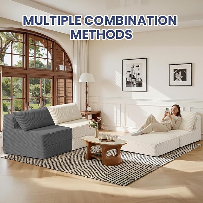 Convertible Sofa Bed, Fold Out Loveseat Sleeper Sofa Chair with Pillow, Folding Sofa Bed with Back Support, Portable Chair Bed Comfy Floor Lounge Sofa for Living Room Bedroom Guest Room, Beige