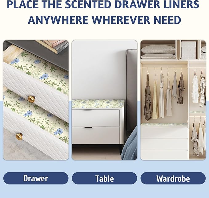 SCENTORINI Scented Drawer Liners for Dresser, 12 Sheets Linen Scent Drawer Paper Liners,14.3x19.5 Inch Scented Paper Sheets for Home Shelf Closet Bedroom Drawers