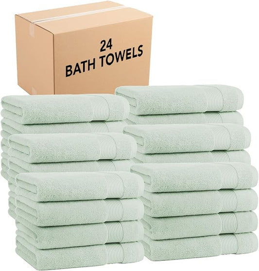 Arkwright Solid Bulk Bath Towels, Case of 24, 100% Cotton 600 GSM Soft Absorbent Bathroom Towels for Hotel, Spa or Vacation Rental, 54 x 27 in, Eucalyptus Green