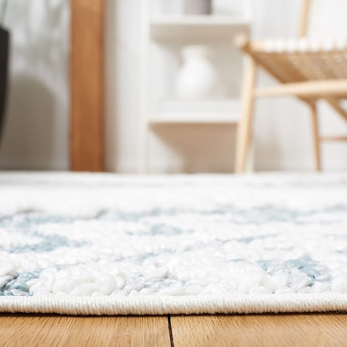 SAFAVIEH Moroccan Tassel Shag Collection Area Rug - 10' x 14', Teal & Ivory, Boho Rustic Trellis, Non-Shedding & Easy Care, 2-inch Thick Ideal for High Traffic Areas in Living Room, Bedroom (MTS652K)