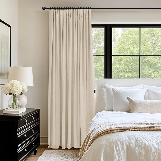 INOVADAY 100% Blackout Curtains for Bedroom, Black Out Curtains 84 Inch Long, Clip Rings Linen Blackout Drapes, Thermal Insulated Room Darkening for Living Room, 1 Panel - Cream,W102xL84