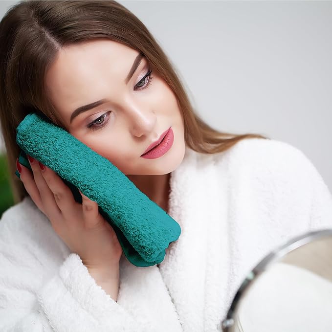 Face Towels Pack of 12 – 100% Cotton Wash Cloths (12x12 inch) – Soft, Quick Dry & Highly Absorbent Hand Towels for Bathroom, Spa, Gym, Kitchen and for Daily Use - (Teal)