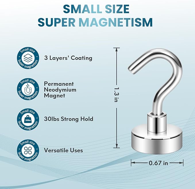 Neosmuk Magnetic Hooks, Cruise Ship Essentials, 30lb+ Heavy Duty Magnetic Hooks for Cruise Cabins, Refrigerator, Grill, Hanging, and Travel | Extra Strong Must-Haves Magnet Hook