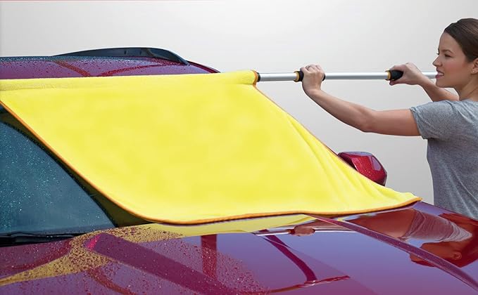 ShamPow 34"x34" Car Drying Towel with Pole, Streak Free, Lint Free, Reusable - Car Accessories, Bath Towels, Microfiber Cleaning Cloth for Car, Truck, SUV - One Pass is All You Need