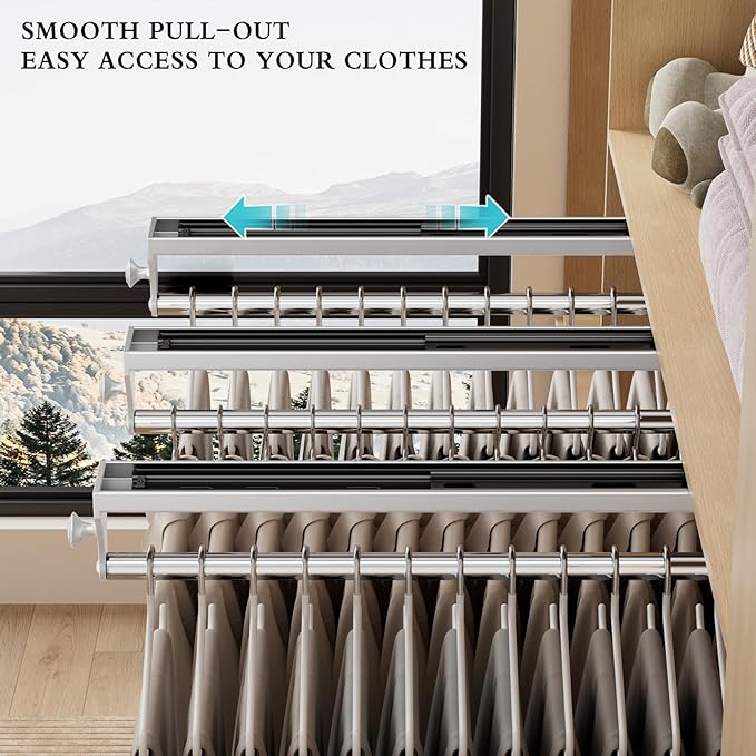 2 Pack Pull Out Closet Valet Rod, Heavy Duty Adjustable Closet Rod, 13.7inch Telescopic Pant Rack, Space Aluminum Clothes Hanger Rail, Closet Storage Organizer for Trousers Clothes White