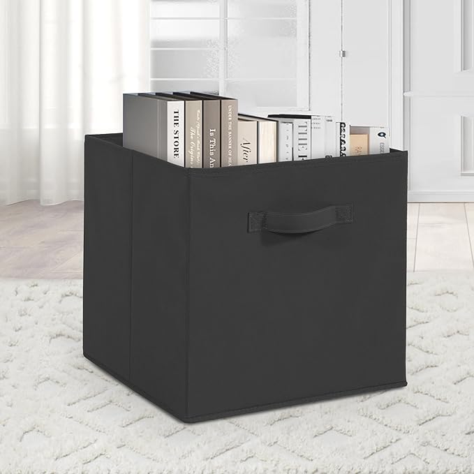 11x10.5 Storage Bins, Set of 6 Storage Cubes. Collapsible Cube Storage Bins, Fabric Closet Organizers with Handles for Home, Closet Shelf Cabinet, Bookcase, Black (11"x10.5"x10.5")