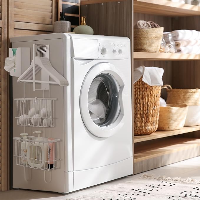 Vicenpal 4 Pcs Magnetic Laundry Storage Sets Including Drying Ball Holders, Magnetic Dryer Sheet Holder, Lint Bin for Laundry Room, Hanger Organizer and Bathroom Trays for Household Organization
