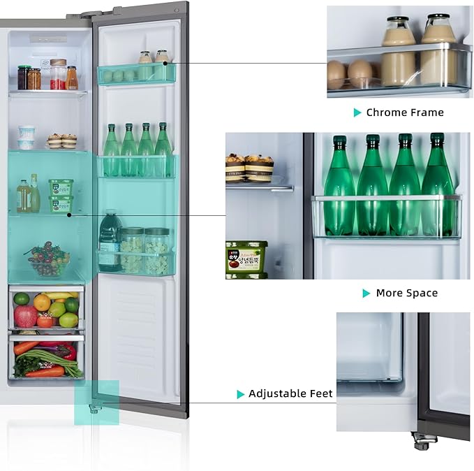 Iceblue Refrigerator, 15.6 Cu.Ft. Side-by-side Refrigerators, Black Stainless Steel Beverage Fridge with Freezer, Zoning Temperature Control Frost Free Beverage Refrigerators - Black