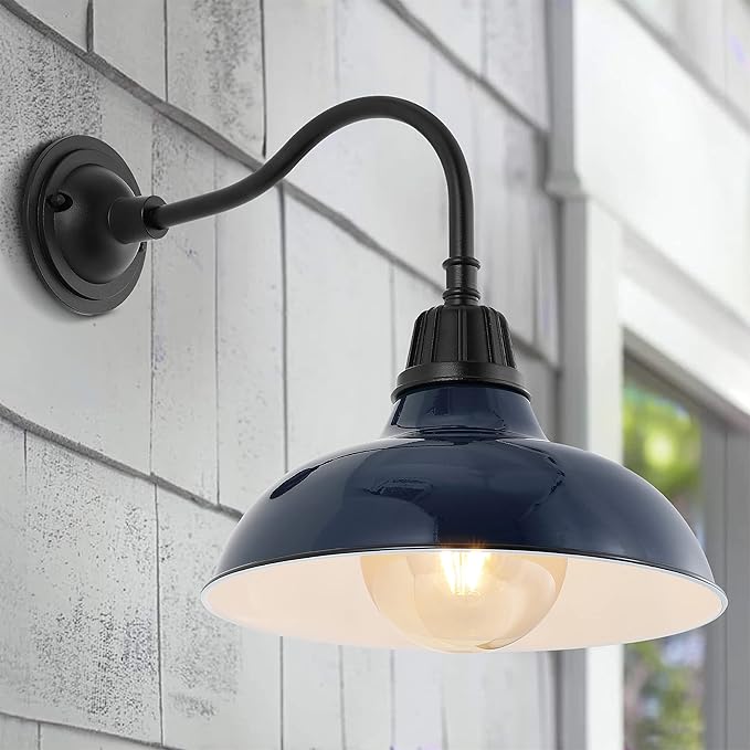 JONATHAN Y JYL7613C Aurora 12.25" 1-Light Farmhouse Industrial Indoor/Outdoor Iron LED Gooseneck Arm Outdoor Sconce Metal Bowl Shade Vintage Cottage Rustic Porch Patio Yard Barn, Navy