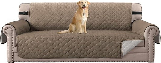 H.VERSAILTEX Reversible Sofa Cover for 3 Cushion Couch Water Resistant Couch Cover for Dogs Non Slip Furniture Protector Cover with Elastic Strap for Pet Cat(Oversized Sofa, Taupe Brown/Beige)