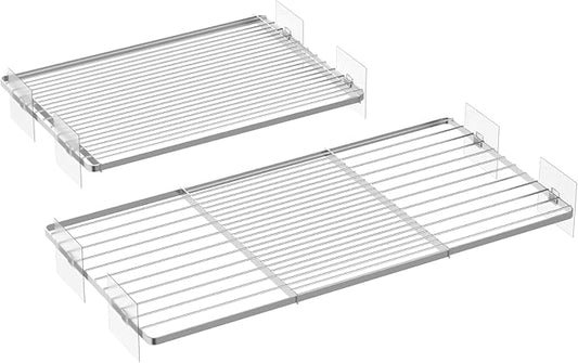 Expandable Closet Organizer Shelves, Adjustable Rod Metal Storage Shelves Divider for Wardrobe Cupboard Kitchen (Silver,7.9" D x 17"-31" W,2PCS)