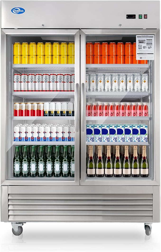 49 Cu.Ft Commercial Refrigerator, 54" Display Merchandiser, 2 Glass Door Reach-in Upright Beverage, Stainless Steel Upright Fridge Cooler with LED Lighting for Restaurant Kitchen