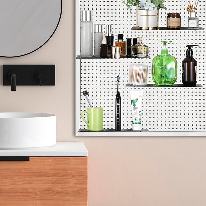 Kokone 6 Pack Pegboard Shelves for Storing or Displaying, 12x4 Inch Flat Display Shelves for Pegboard, Wall Pegboard Shelves Accessories Steel Tray for Garage Workshop Craft Room Organizer